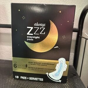 Always Zzz Overnight Pads with Flexi-Wings Size 6, 10 Ct Sealed Box Discontinued